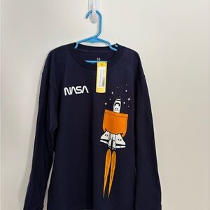 NASA Kids Long Sleeve Tee - Navy with Orange Rocket